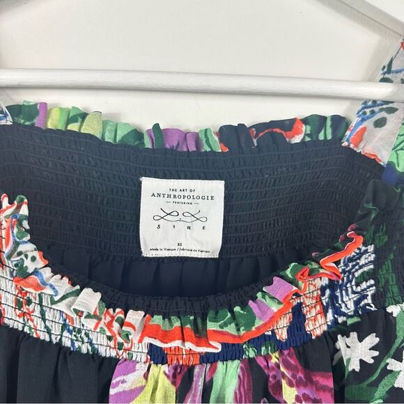 Anthropologie X Lil Sire Puff-Sleeved Floral Black Blouse Top Size XS - Picture 6 of 10